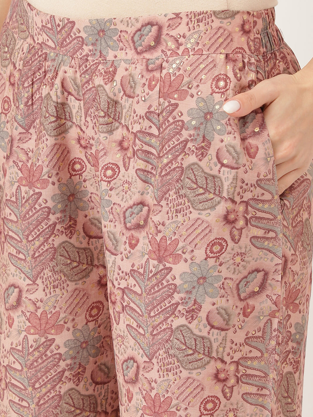 Noe Velarro Purple Multi Foil Printed Chanderi  Co-ord Set