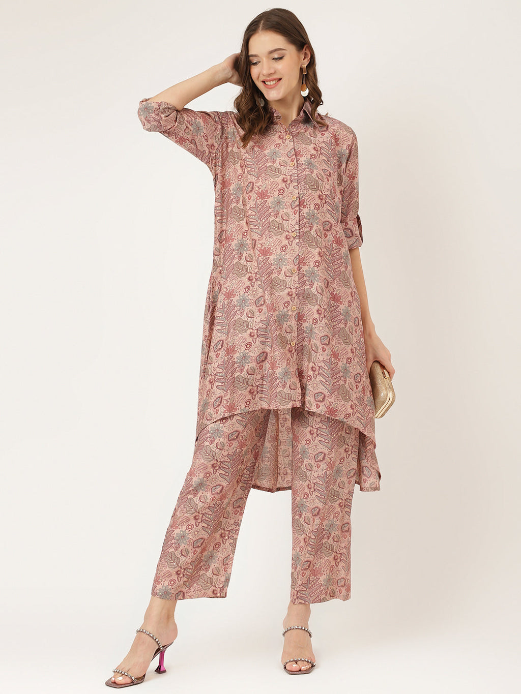 Noe Velarro Purple Multi Foil Printed Chanderi  Co-ord Set