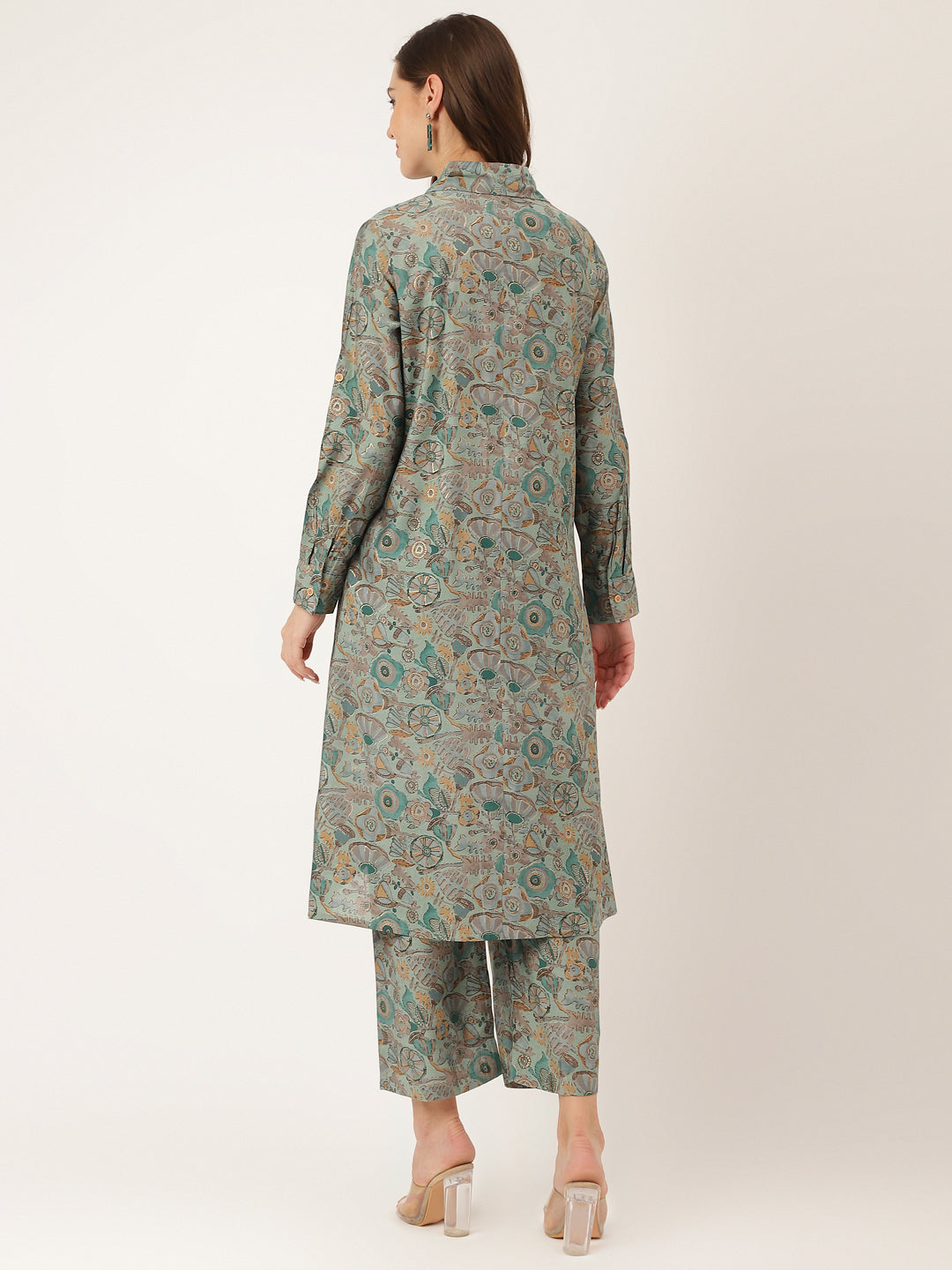 Noe Velarro Blue & Green Foil Printed Chanderi  Co-ord Set