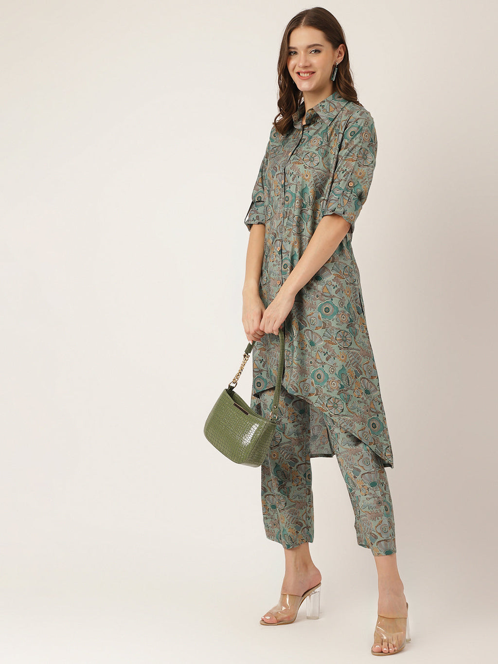 Noe Velarro Blue & Green Foil Printed Chanderi  Co-ord Set