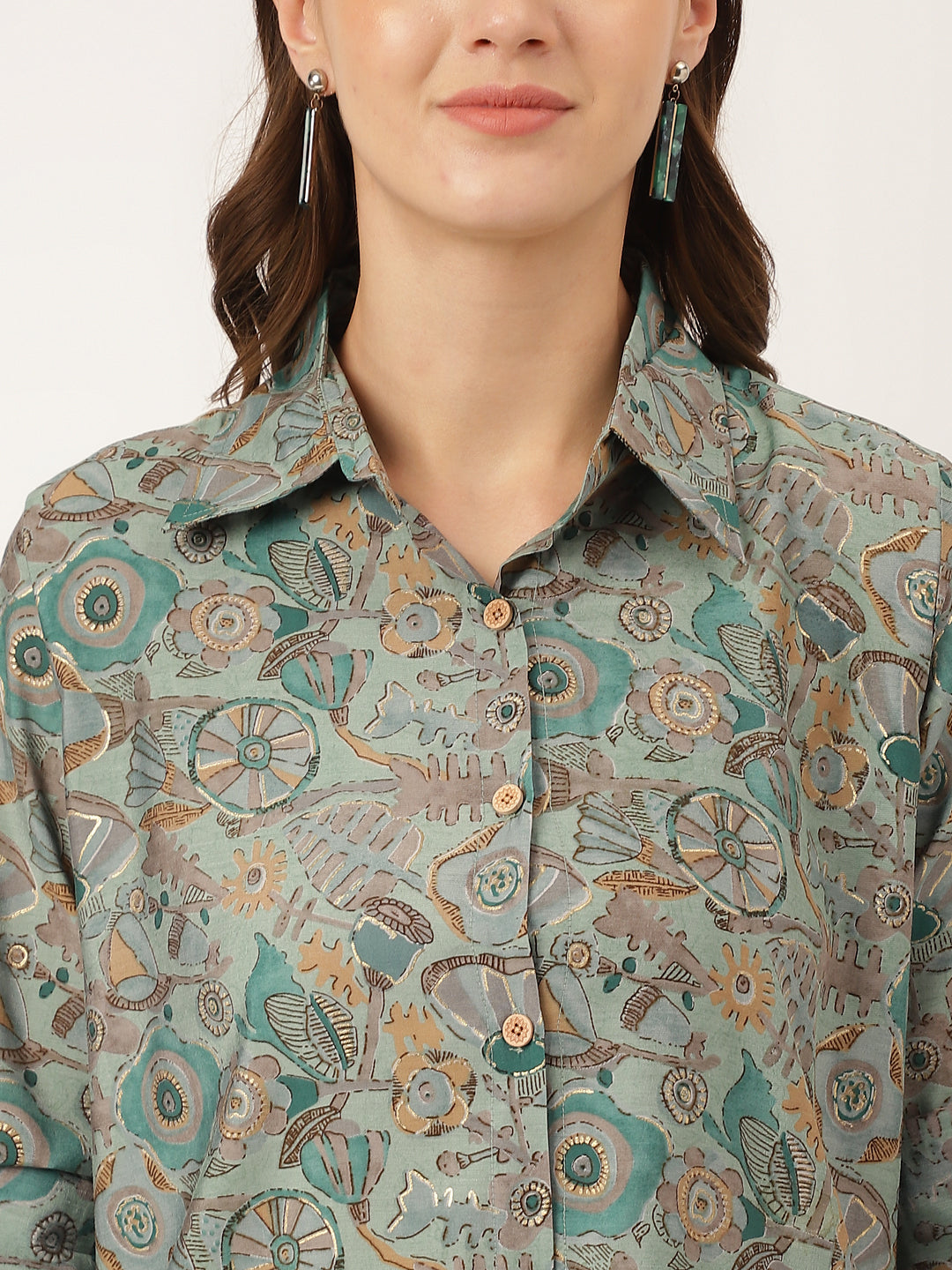 Noe Velarro Blue & Green Foil Printed Chanderi  Co-ord Set