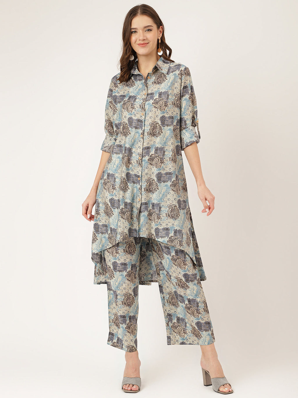 Noe Velarro Blue Foil Printed Chanderi Co-ord Set