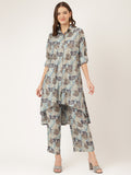 Noe Velarro Blue Foil Printed Chanderi Co-ord Set
