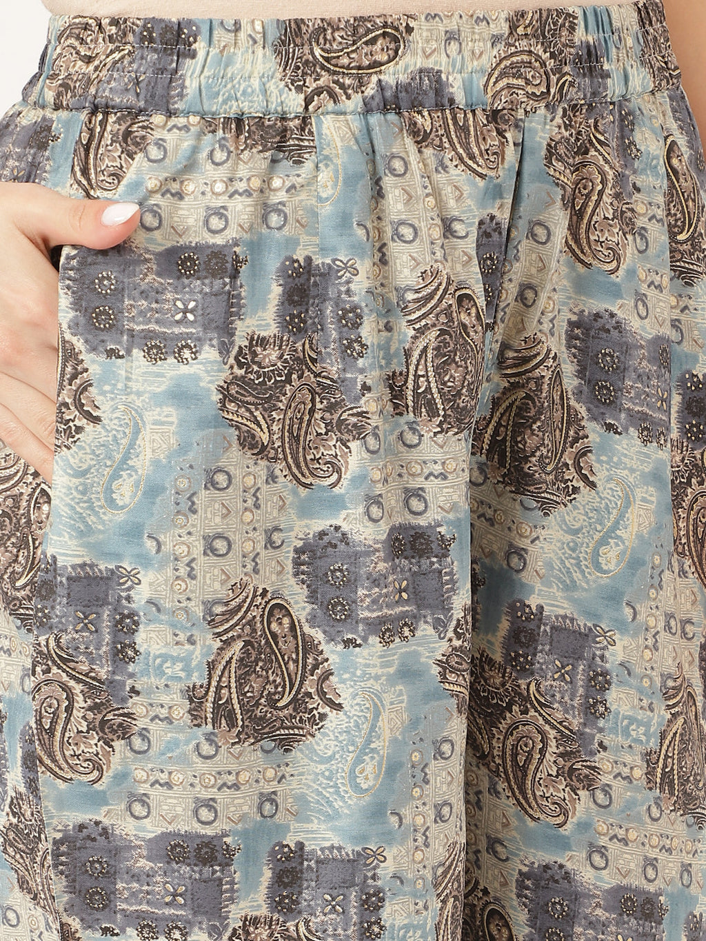 Noe Velarro Blue Foil Printed Chanderi Co-ord Set