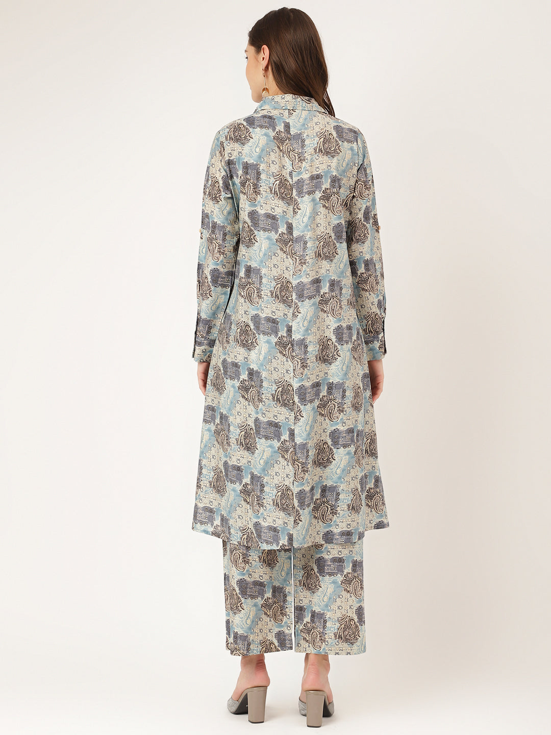 Noe Velarro Blue Foil Printed Chanderi Co-ord Set