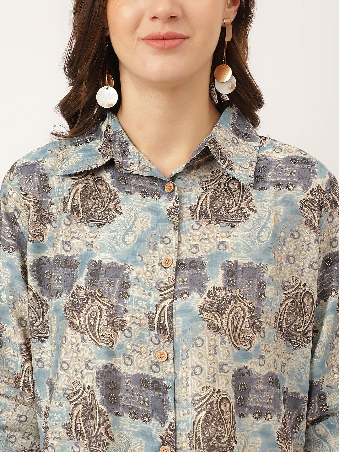 Noe Velarro Blue Foil Printed Chanderi Co-ord Set
