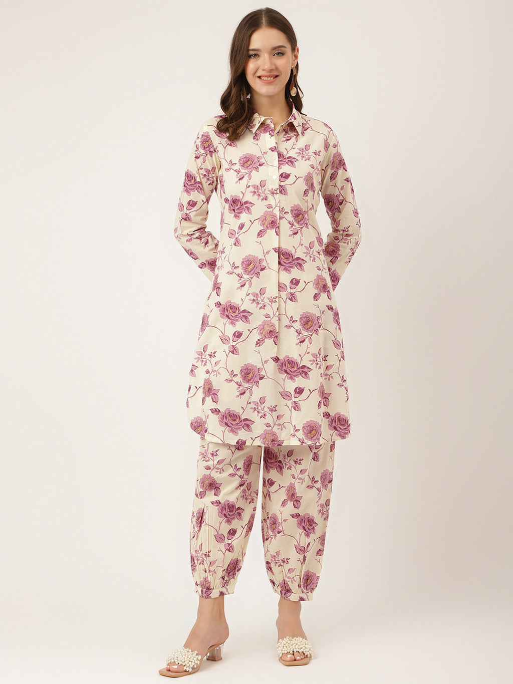 Noe Velarro Purple Floral Print Cotton Co-ord Set