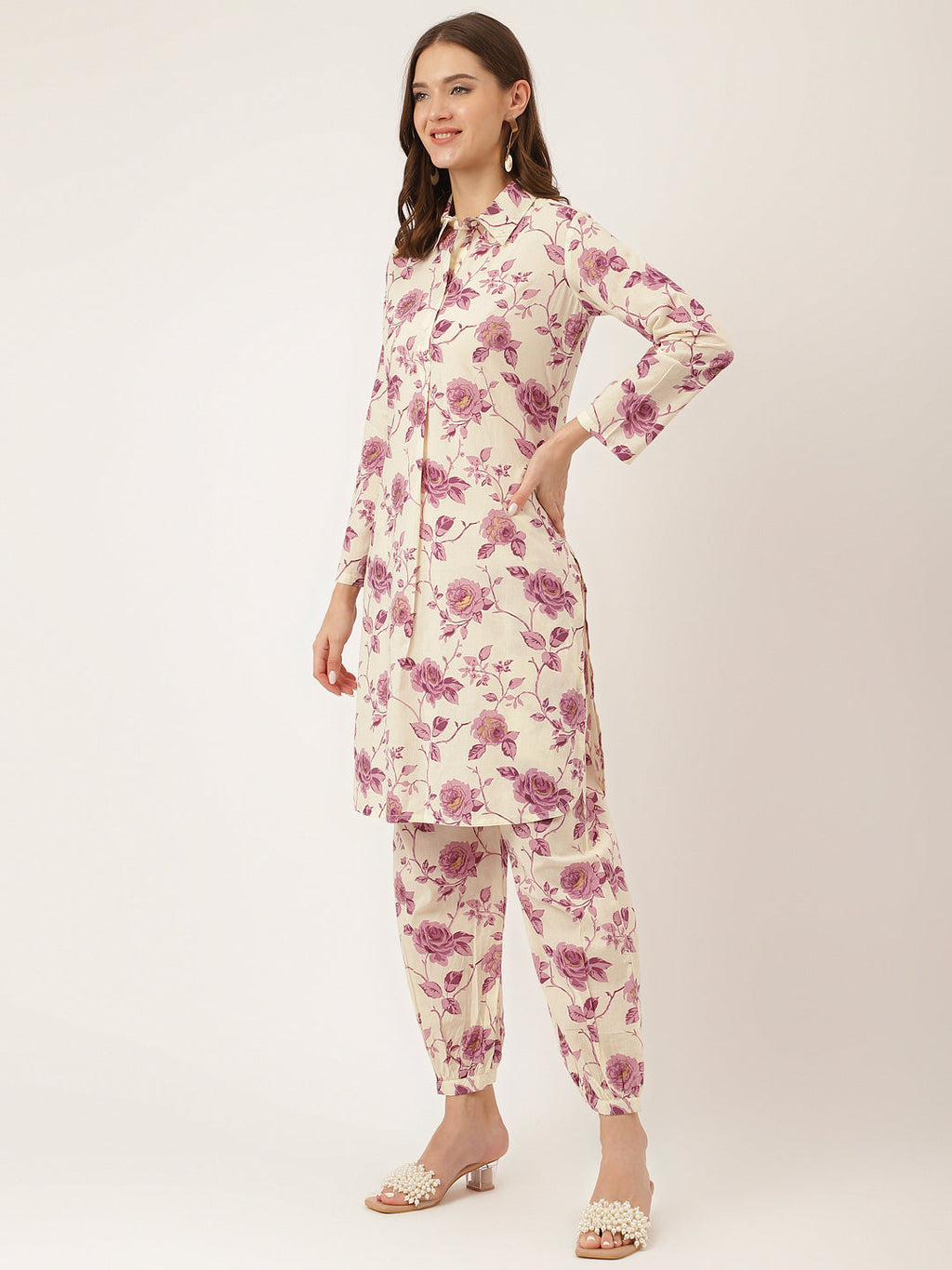 Noe Velarro Purple Floral Print Cotton Co-ord Set