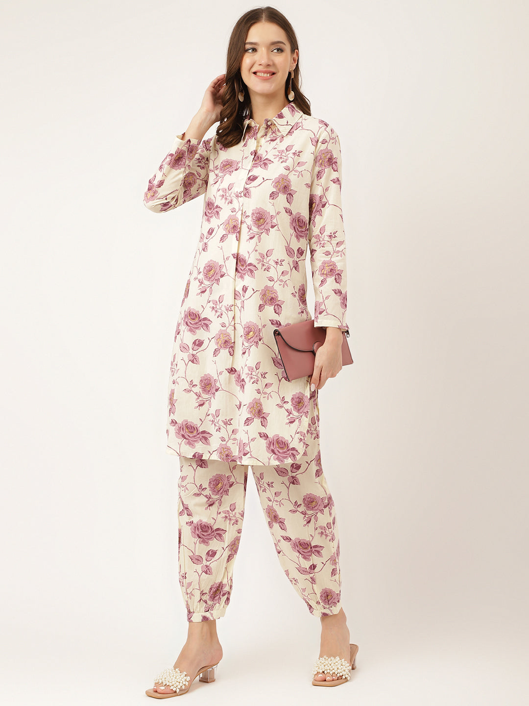 Noe Velarro Purple Floral Print Cotton Co-ord Set