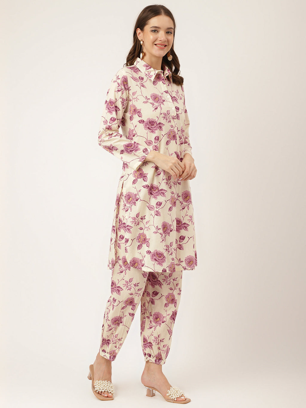 Noe Velarro Purple Floral Print Cotton Co-ord Set