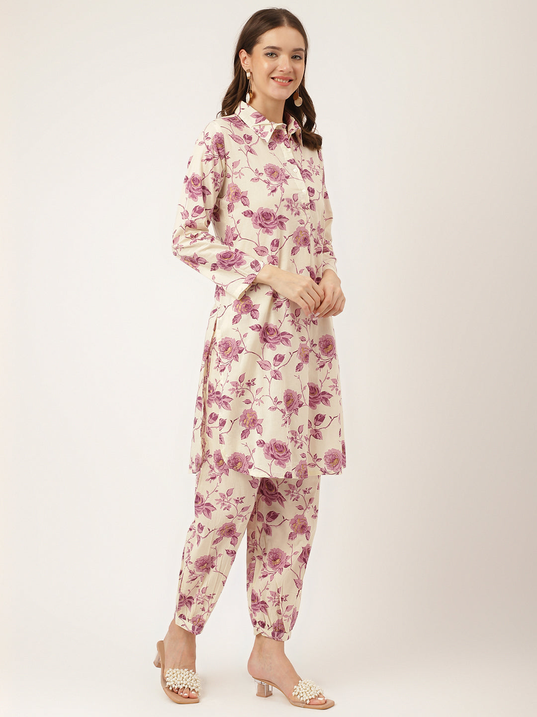 Noe Velarro Purple Floral Print Cotton Co-ord Set