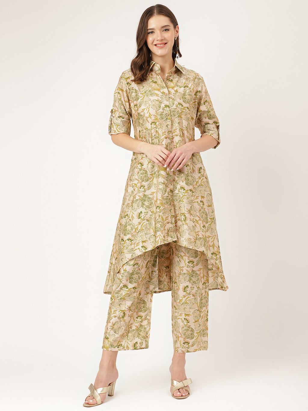 Noe Velarro Green Foil Printed Chanderi Co-ord Set
