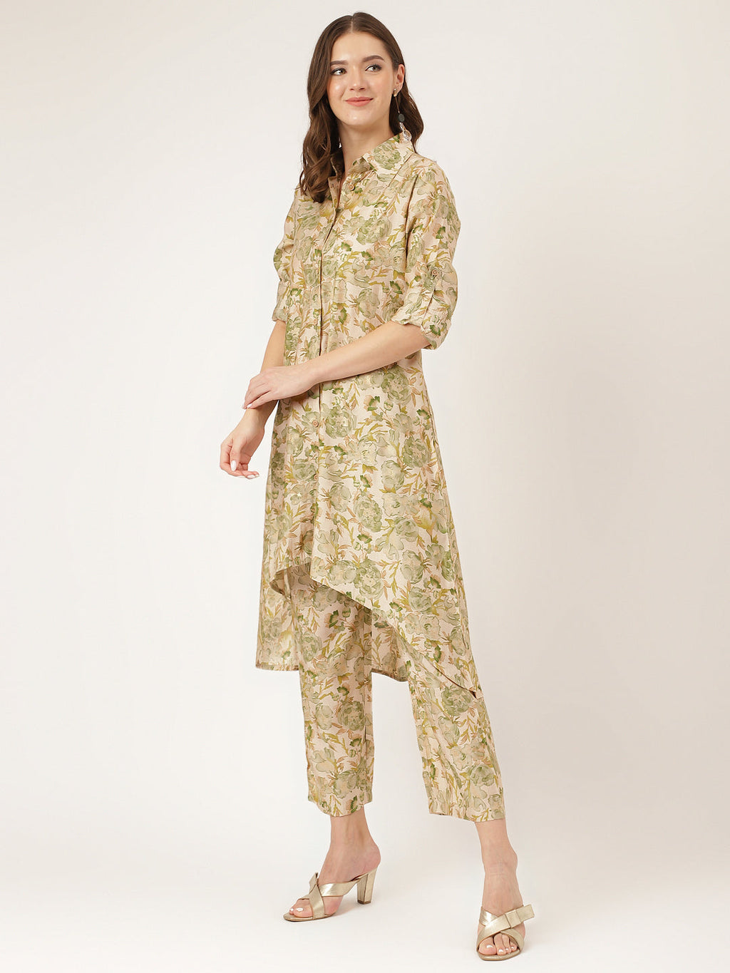 Noe Velarro Green Foil Printed Chanderi Co-ord Set