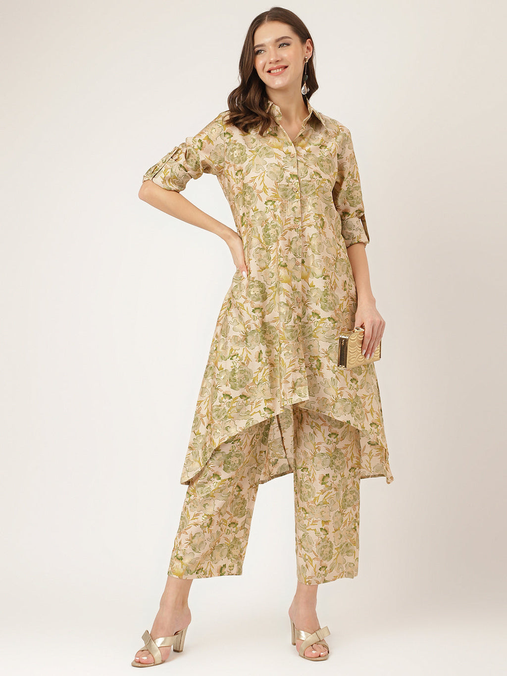 Noe Velarro Green Foil Printed Chanderi Co-ord Set