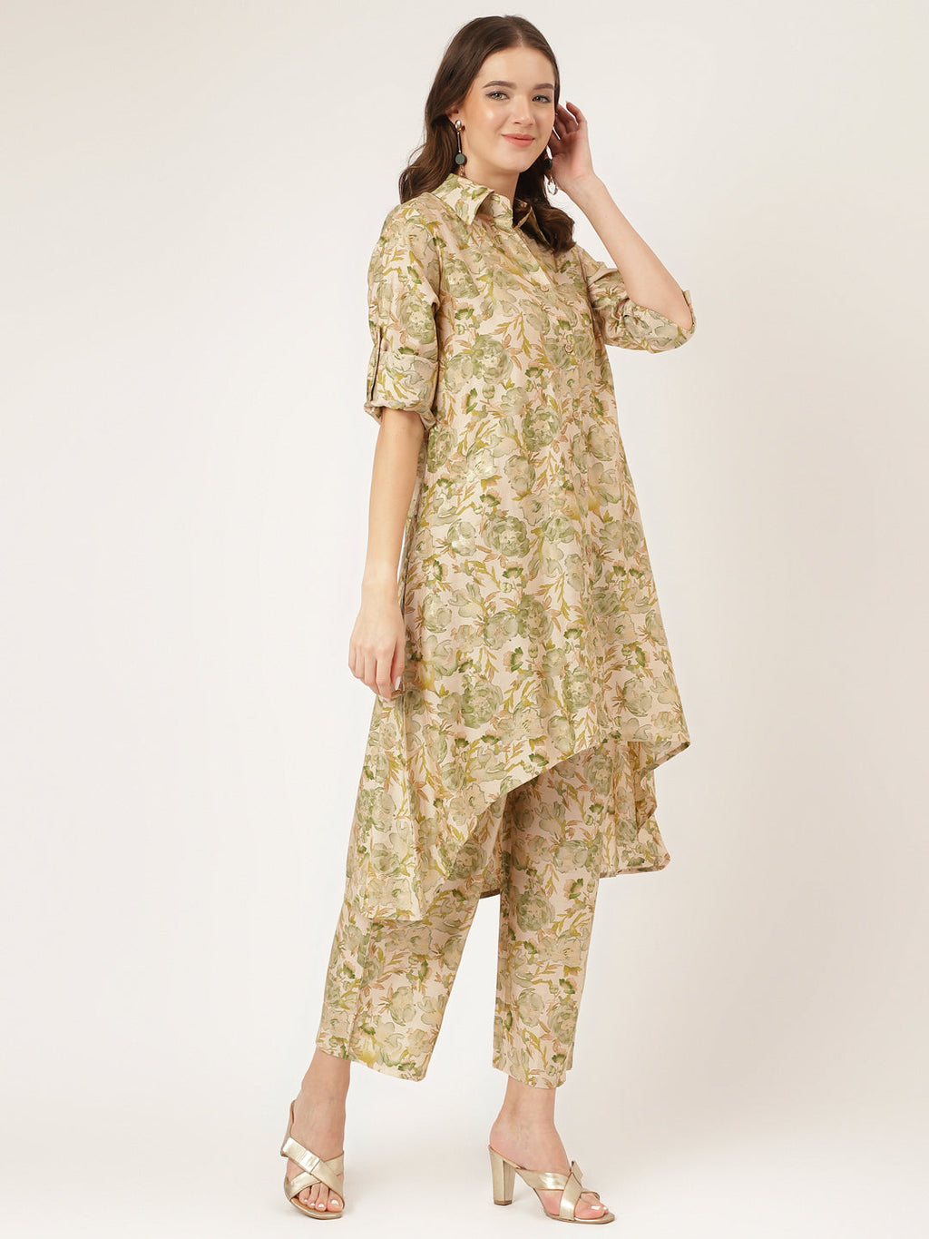 Noe Velarro Green Foil Printed Chanderi Co-ord Set