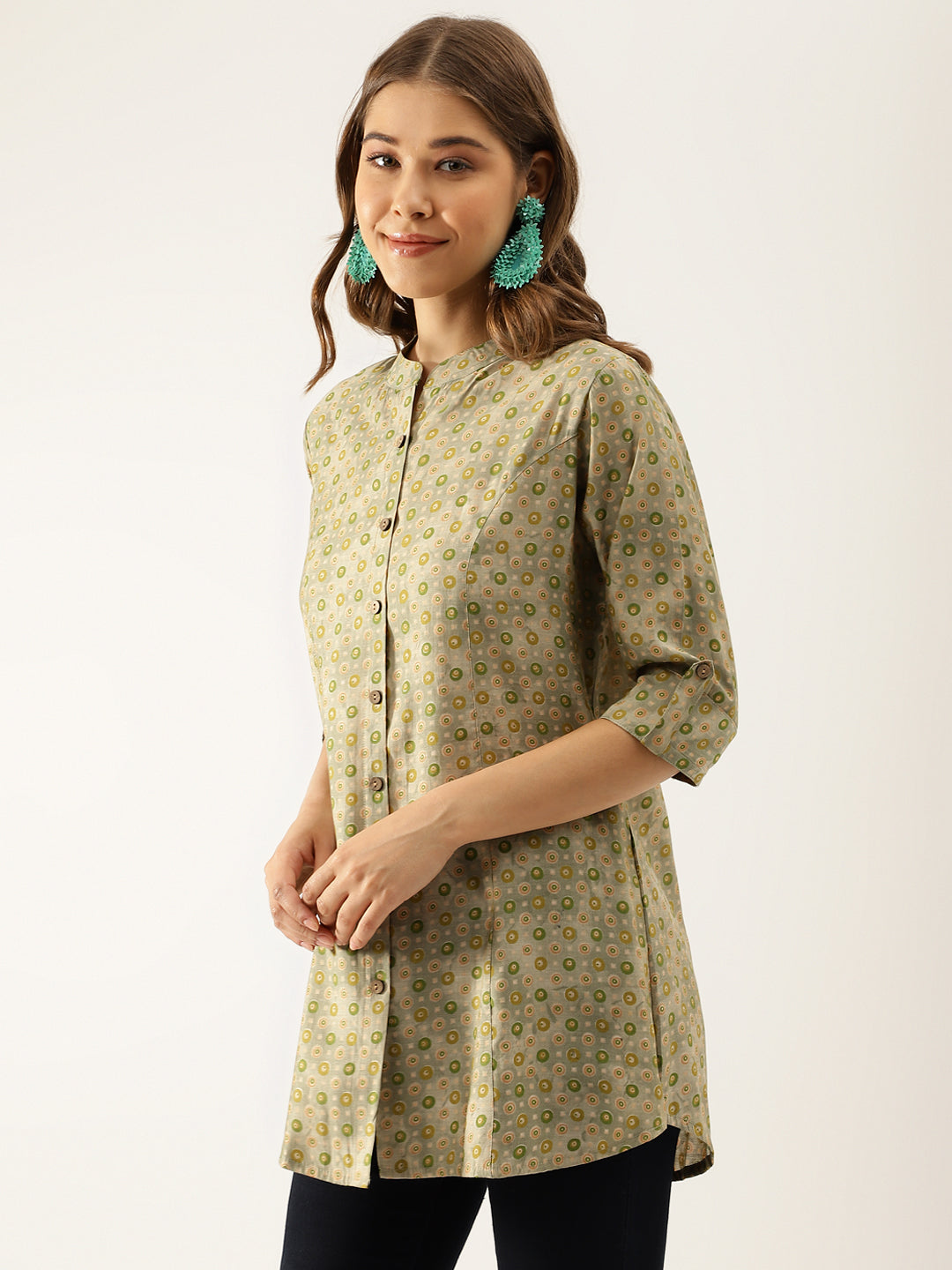 Noe Velarro Green Floral Printed Top