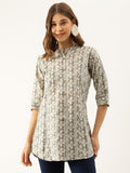 Noe Velarro Sea Green Printed  Chanderi Regular Top