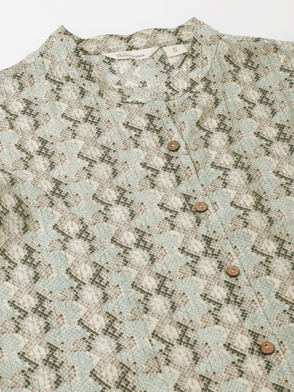 Noe Velarro Sea Green Printed  Chanderi Regular Top
