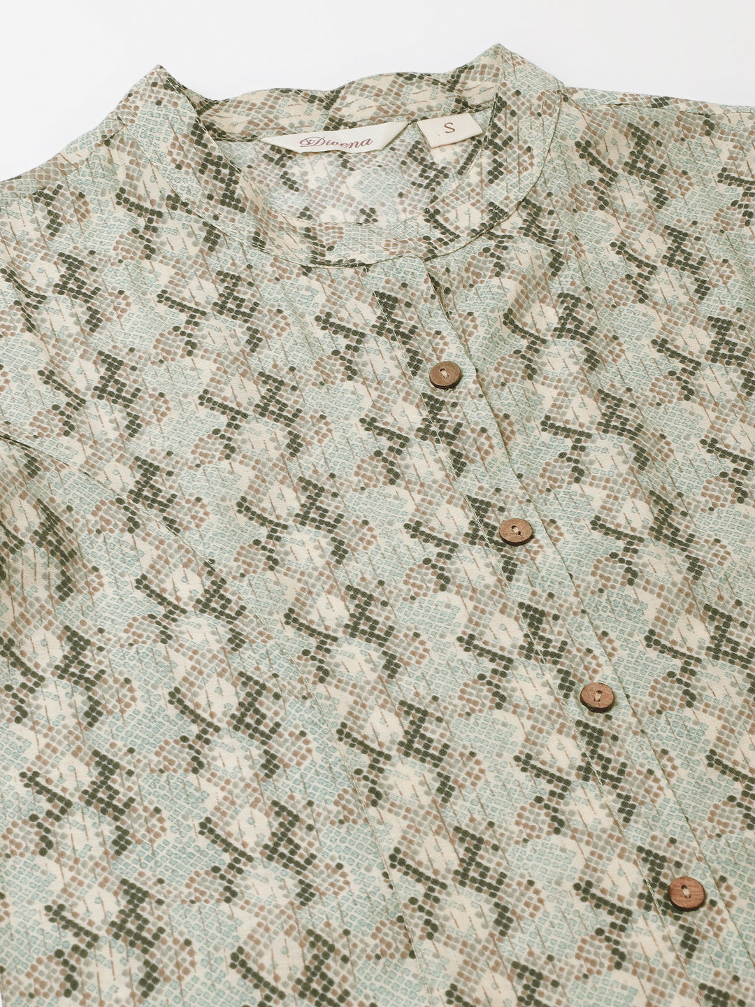 Noe Velarro Sea Green Printed  Chanderi Regular Top