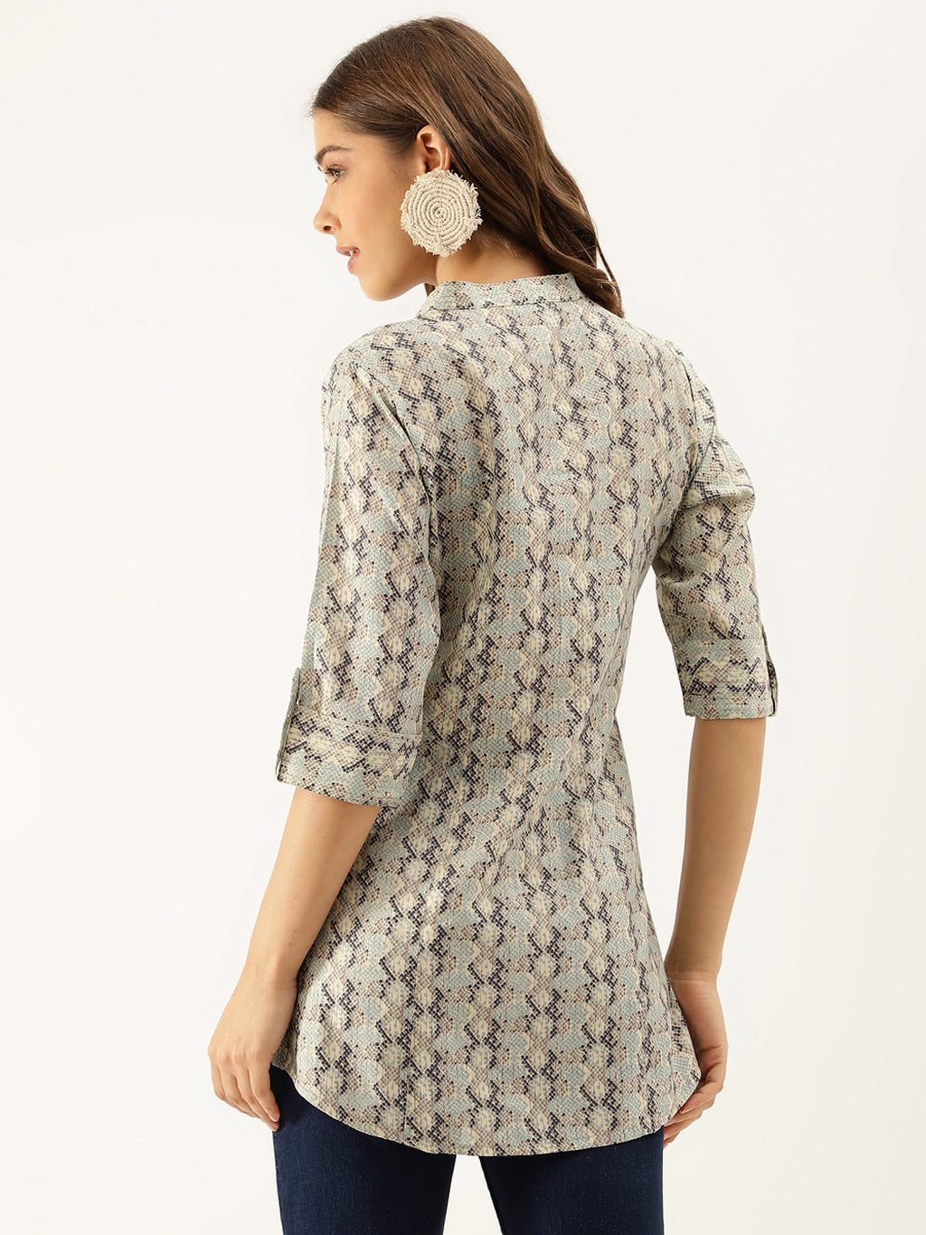 Noe Velarro Sea Green Printed  Chanderi Regular Top