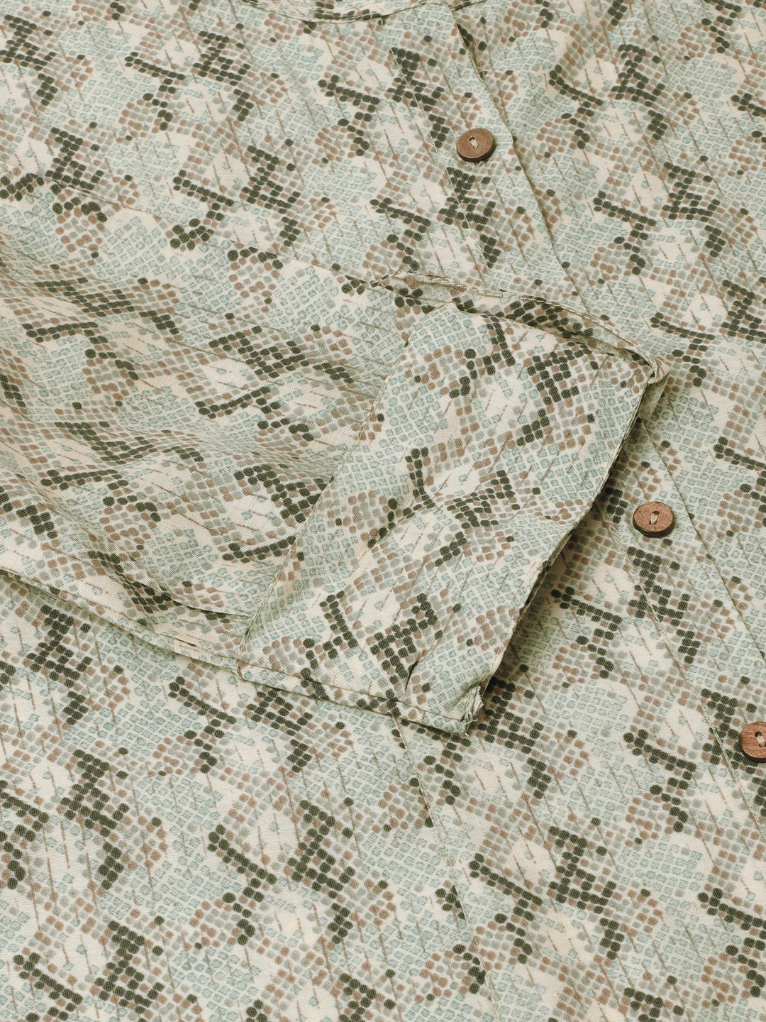 Noe Velarro Sea Green Printed  Chanderi Regular Top