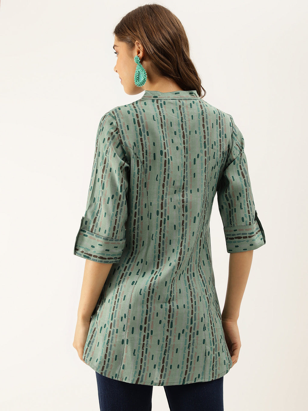 Noe Velarro Green Printed Modal Chanderi Regular Fit Top