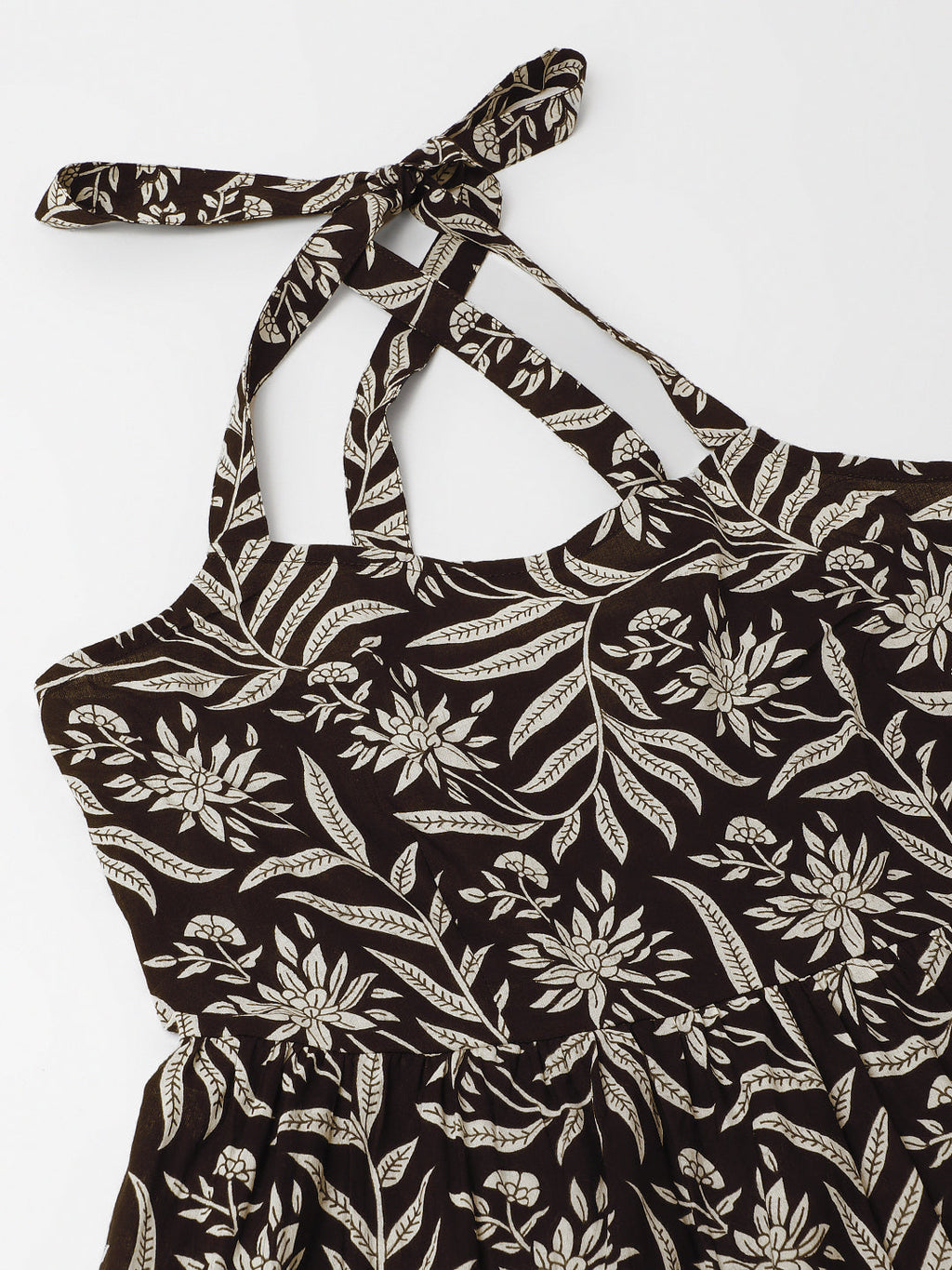 Noe Velarro Black Floral Printed Cotton Ethnic Dress for Women