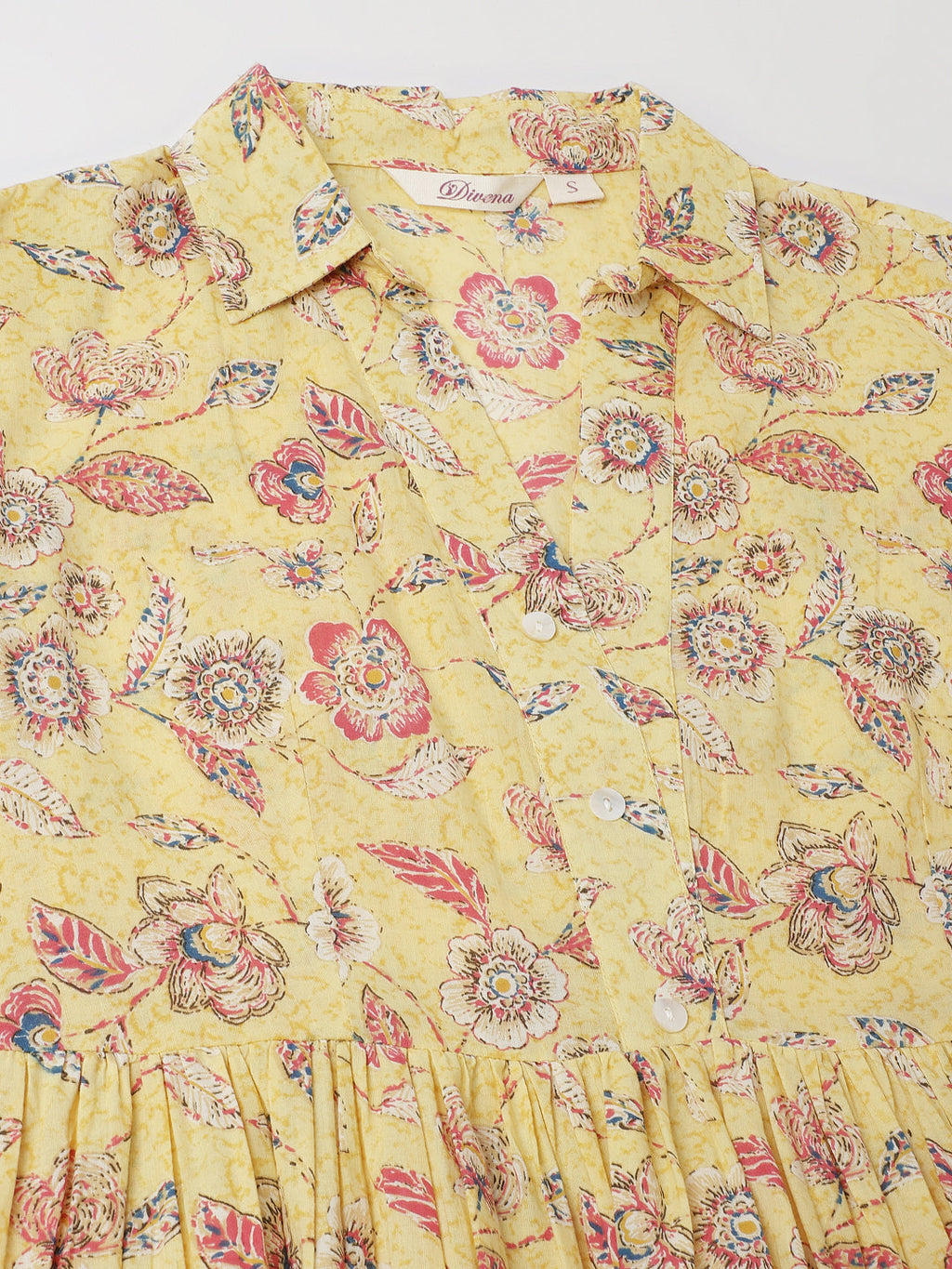 Noe Velarro Yellow Floral Printed Cotton Dress for Women
