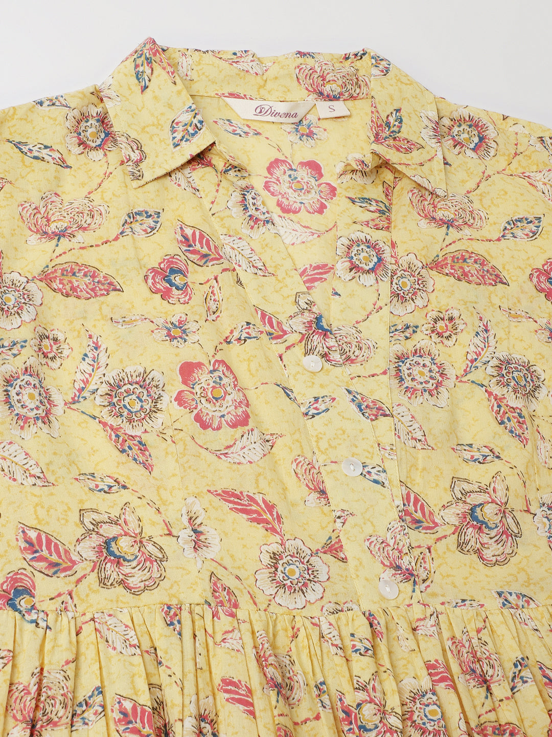 Noe Velarro Yellow Floral Printed Cotton Dress for Women