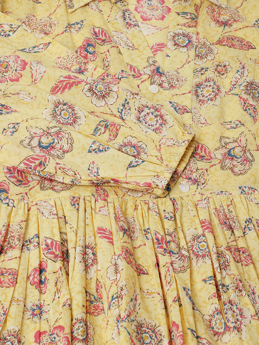 Noe Velarro Yellow Floral Printed Cotton Dress for Women
