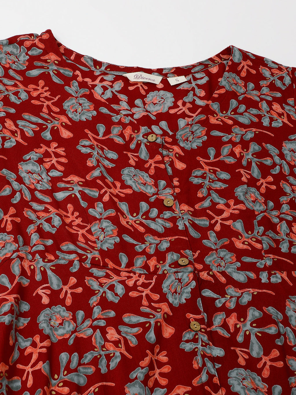 Noe Velarro Maroon Floral Printed Rayon Ethnic Dress for Women