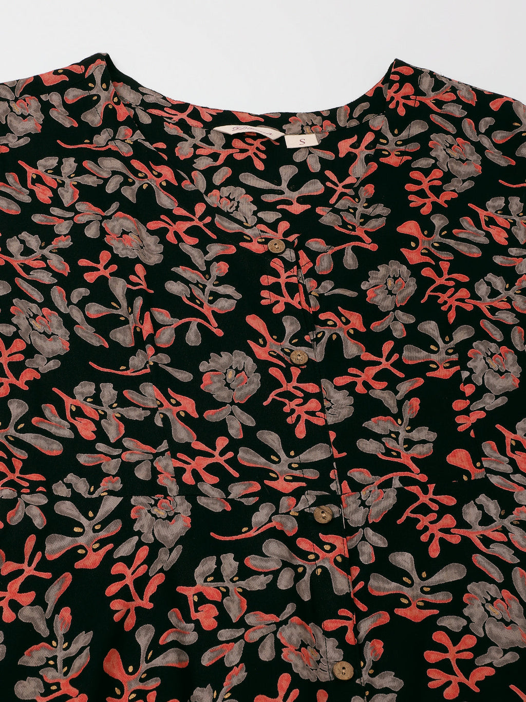 Noe Velarro Black Multi Floral Printed Rayon Ethnic Dress for Women