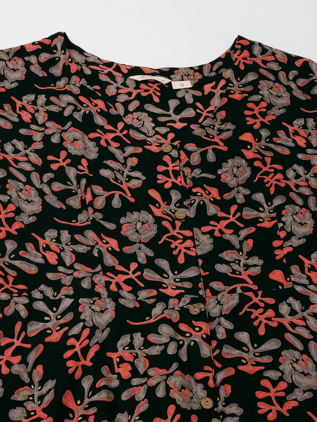 Noe Velarro Black Multi Floral Printed Rayon Ethnic Dress for Women