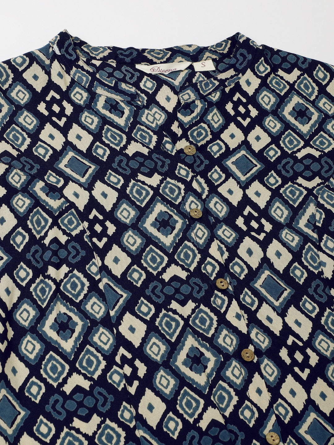 Noe Velarro Navy Blue Printed Rayon Regular Fit Top