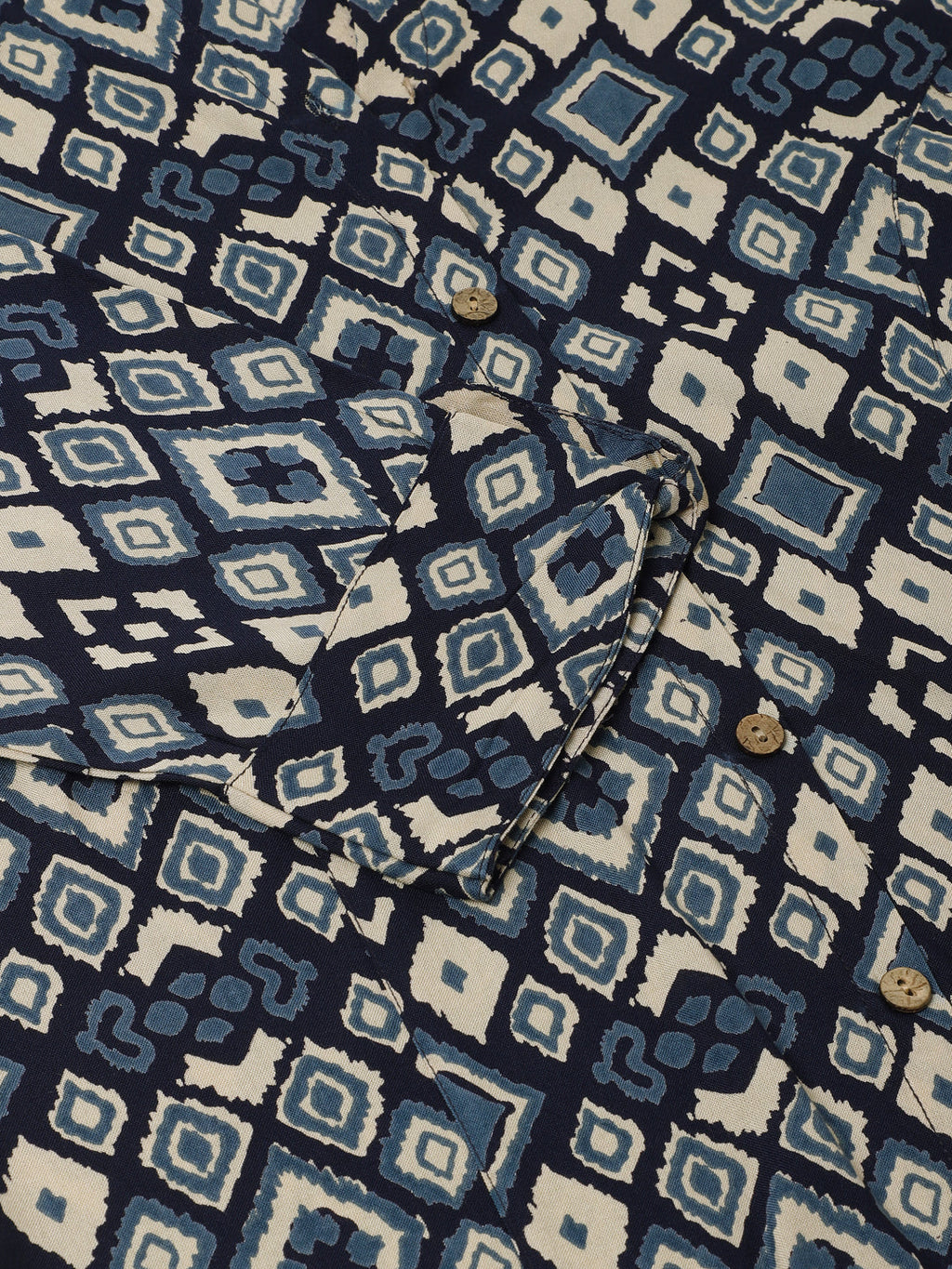 Noe Velarro Navy Blue Printed Rayon Regular Fit Top