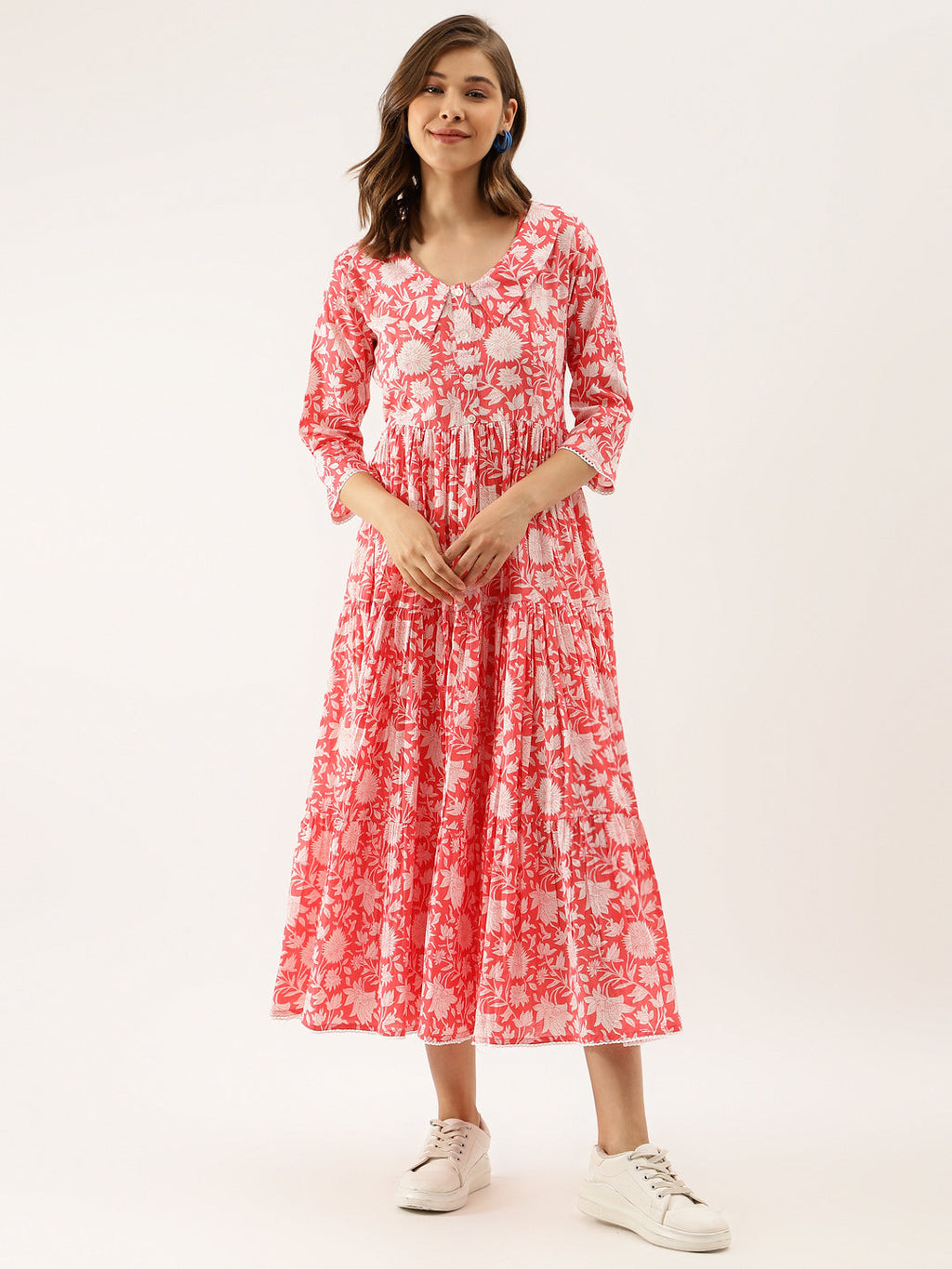 Noe Velarro Pink Floral Printed Cotton Ethnic Dress for Women
