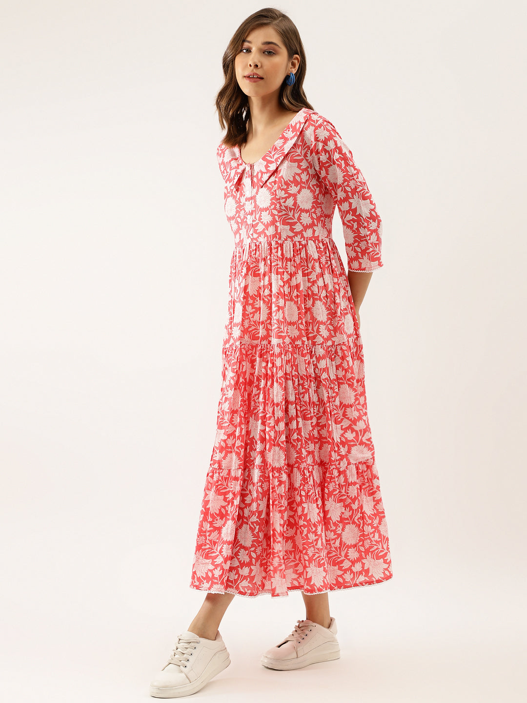 Noe Velarro Pink Floral Printed Cotton Ethnic Dress for Women