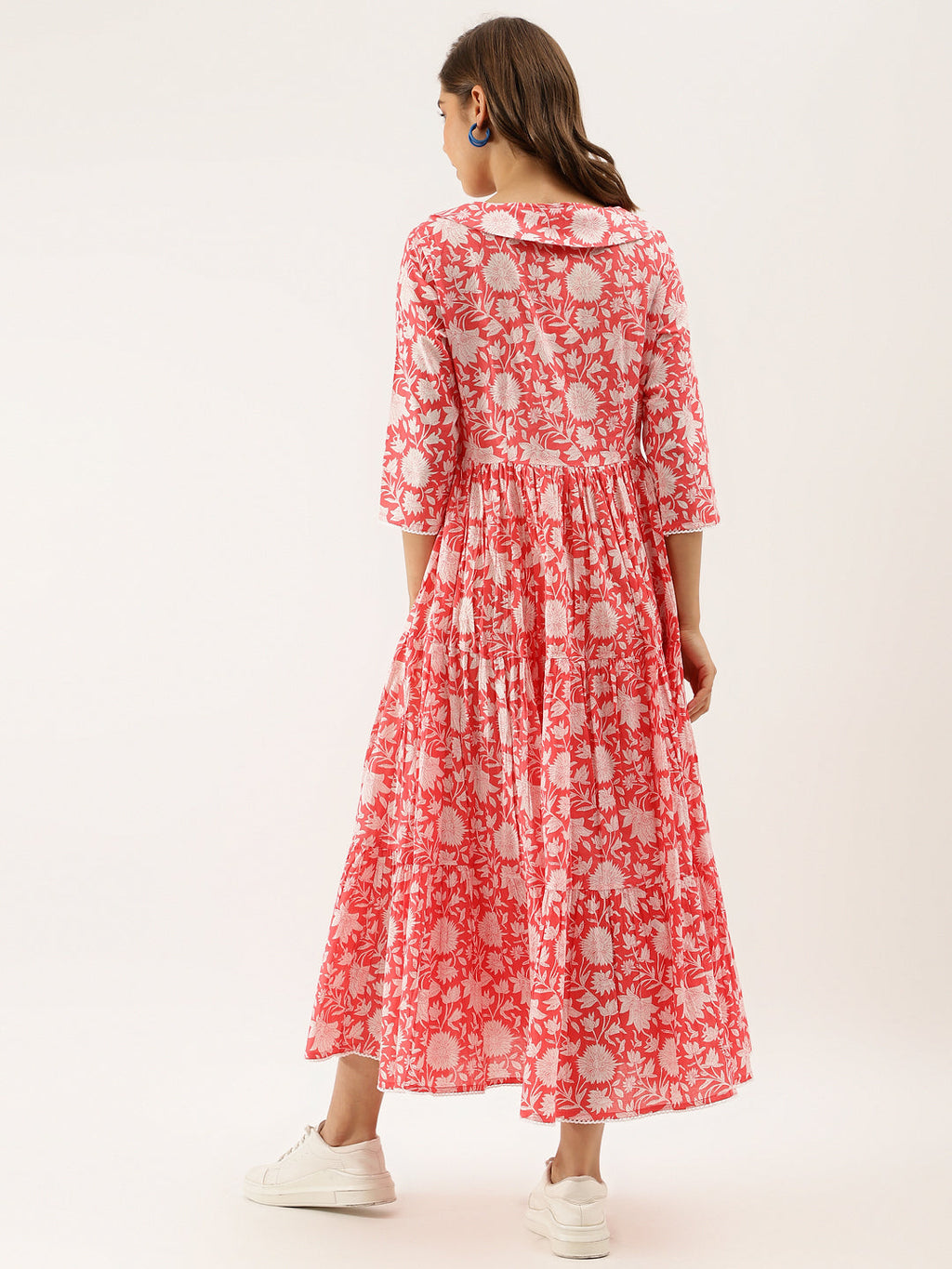 Noe Velarro Pink Floral Printed Cotton Ethnic Dress for Women
