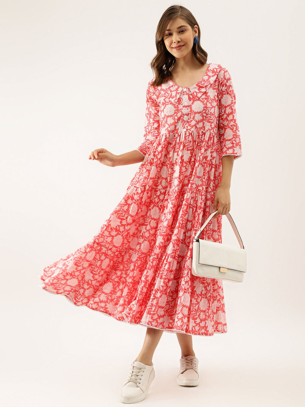 Noe Velarro Pink Floral Printed Cotton Ethnic Dress for Women