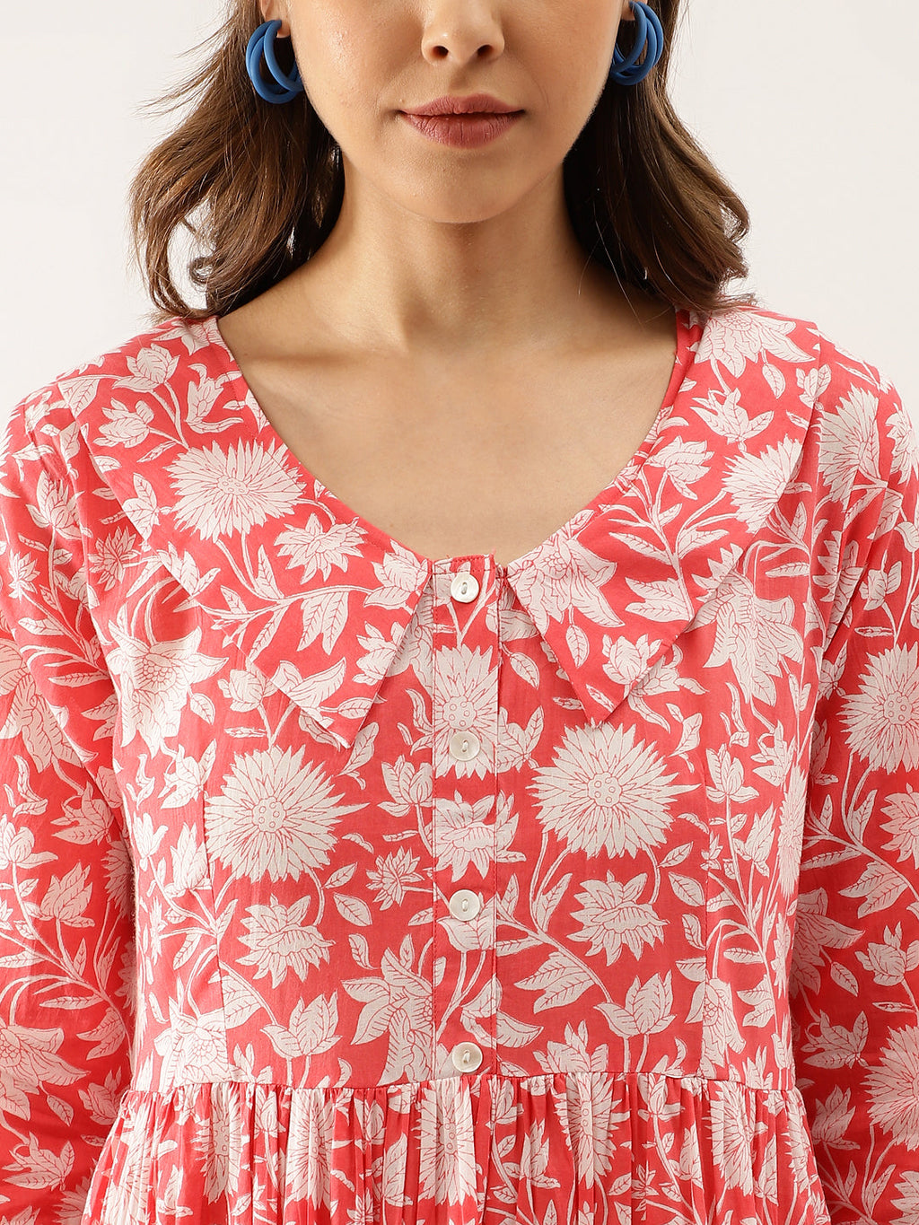 Noe Velarro Pink Floral Printed Cotton Ethnic Dress for Women