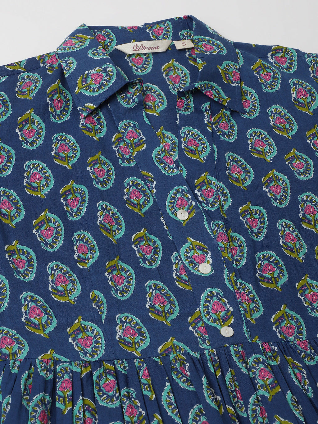 Noe Velarro Blue Paisley Printed Cotton Dress for Women