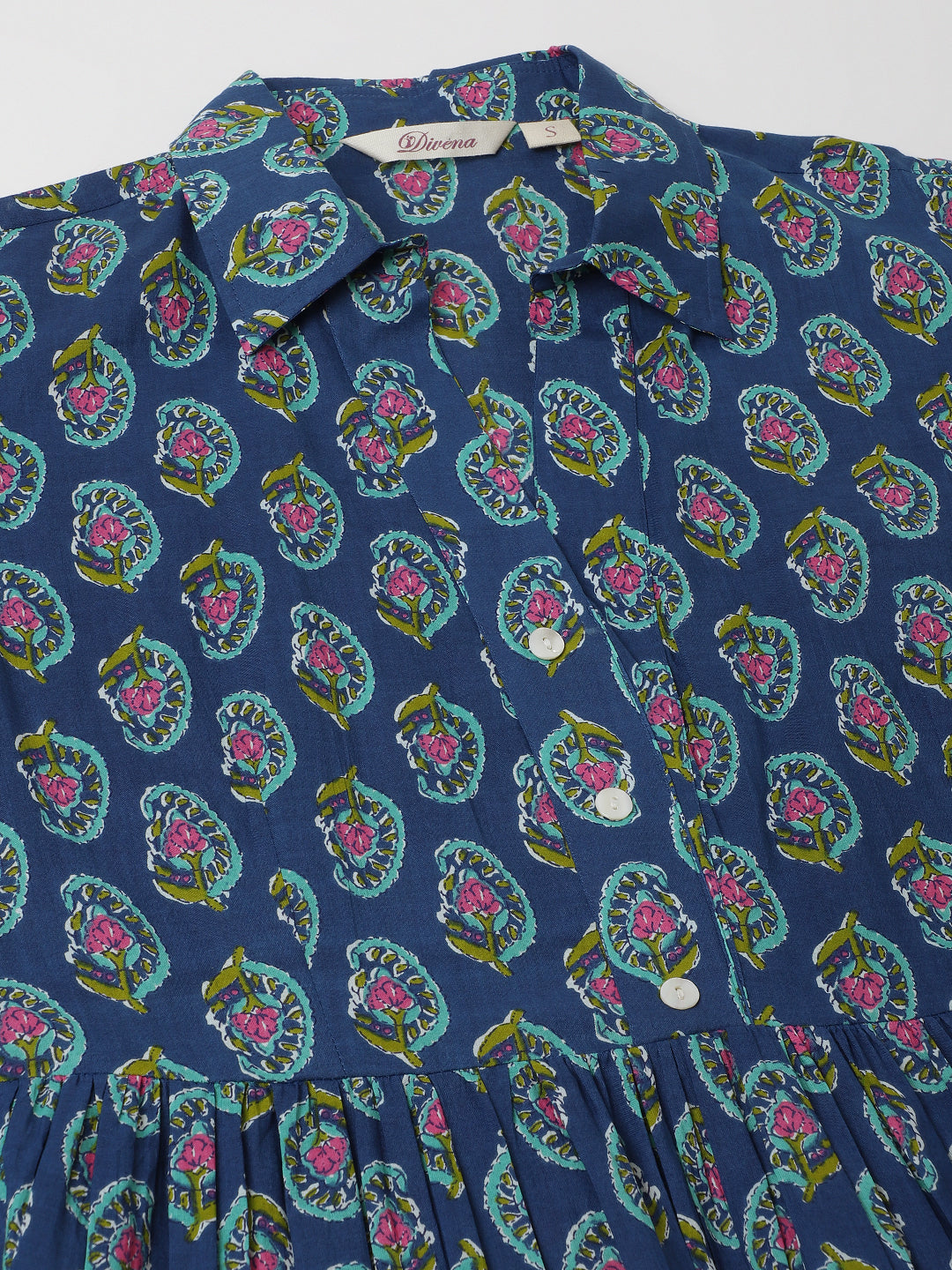 Noe Velarro Blue Paisley Printed Cotton Dress for Women
