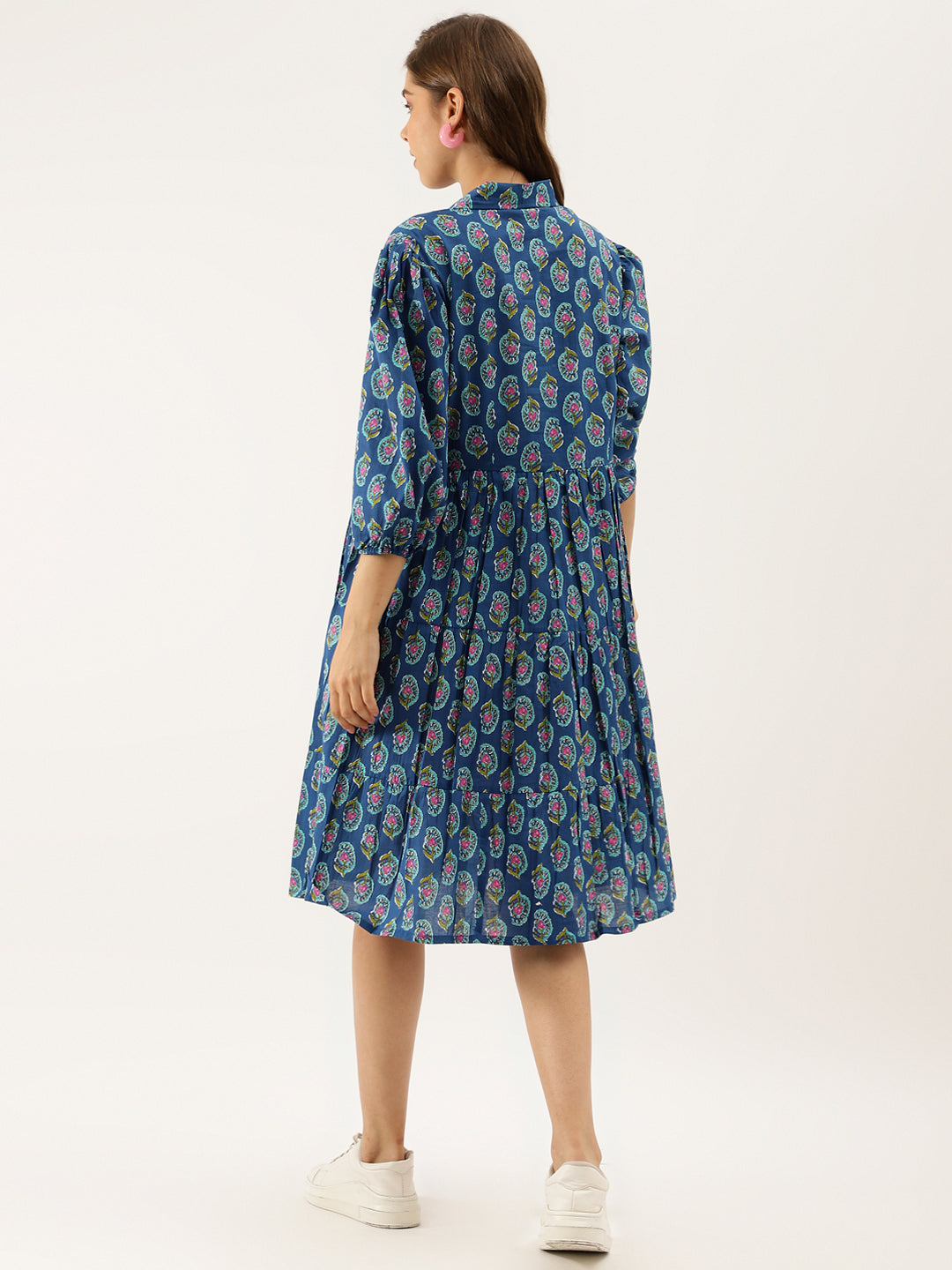 Noe Velarro Blue Paisley Printed Cotton Dress for Women