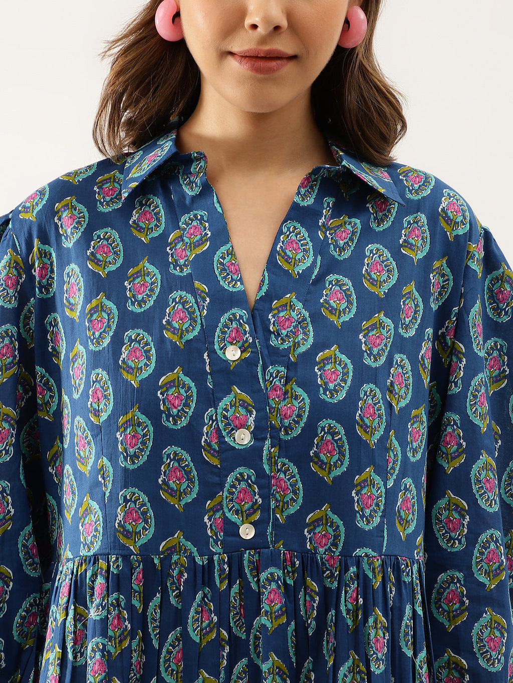 Noe Velarro Blue Paisley Printed Cotton Dress for Women