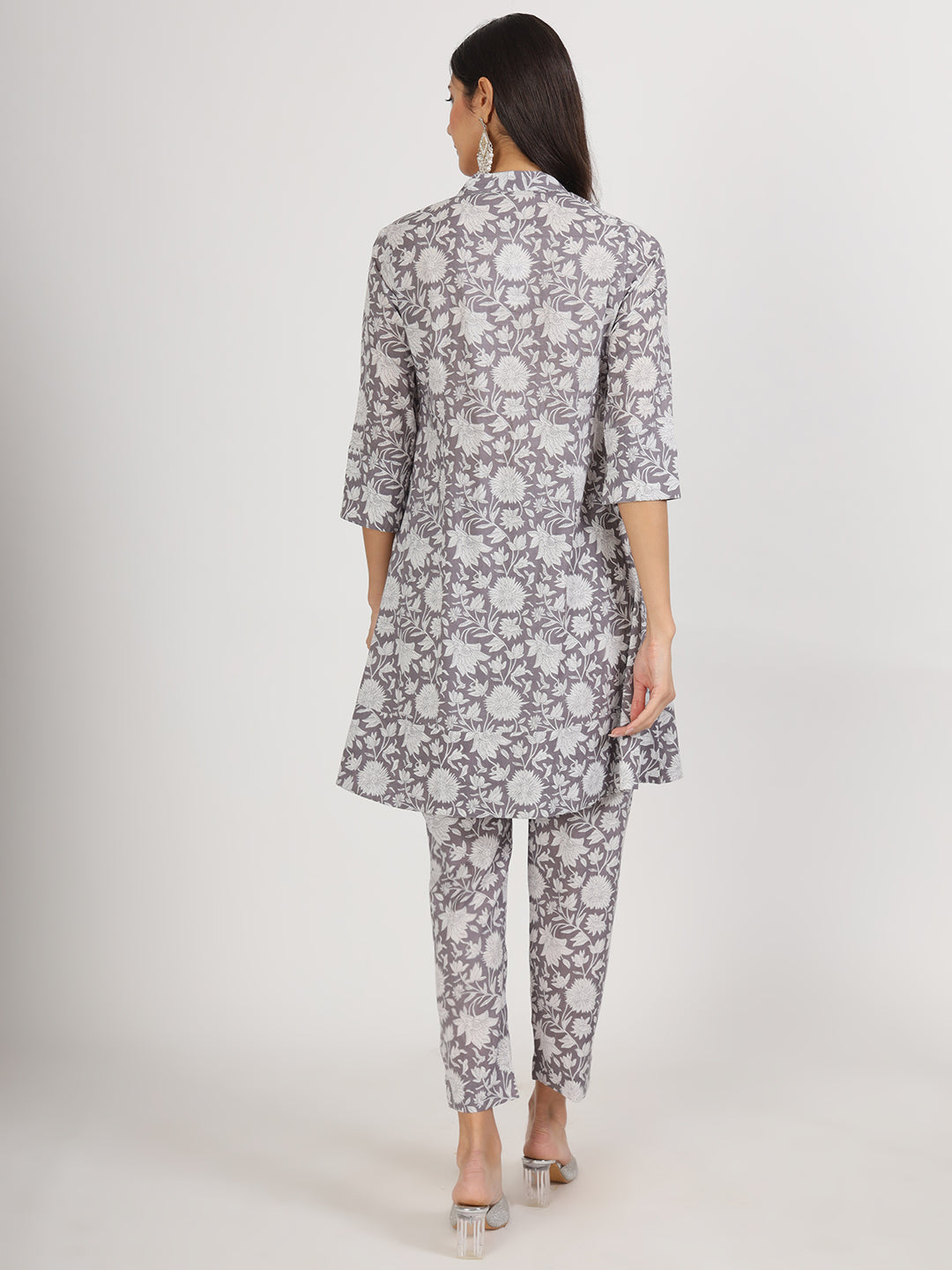Noe Velarro Grey Floral Printed Cotton Co ord Set