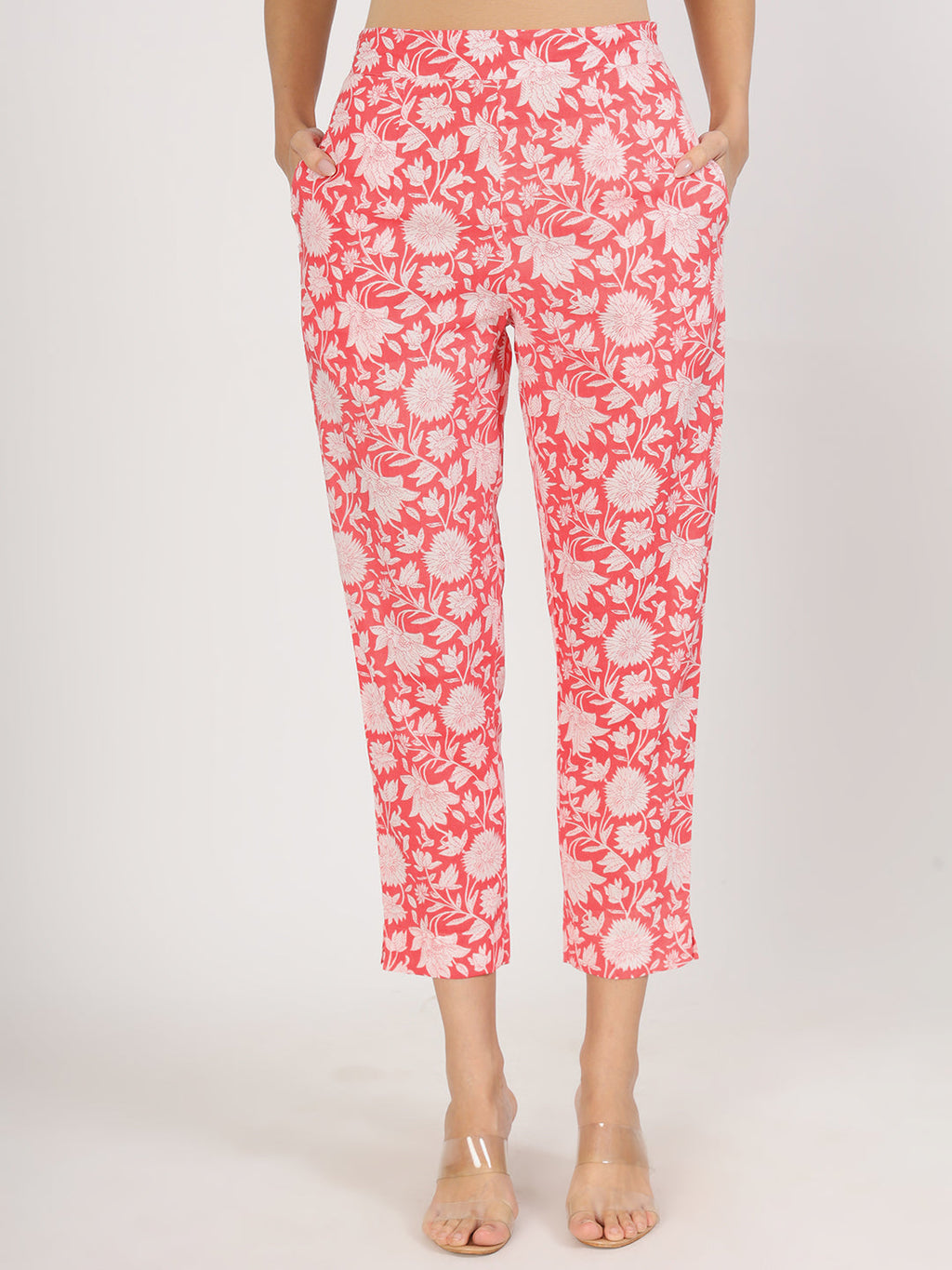 Noe Velarro Pink Floral Printed Cotton Kurta with Herem Pant Co ord Set