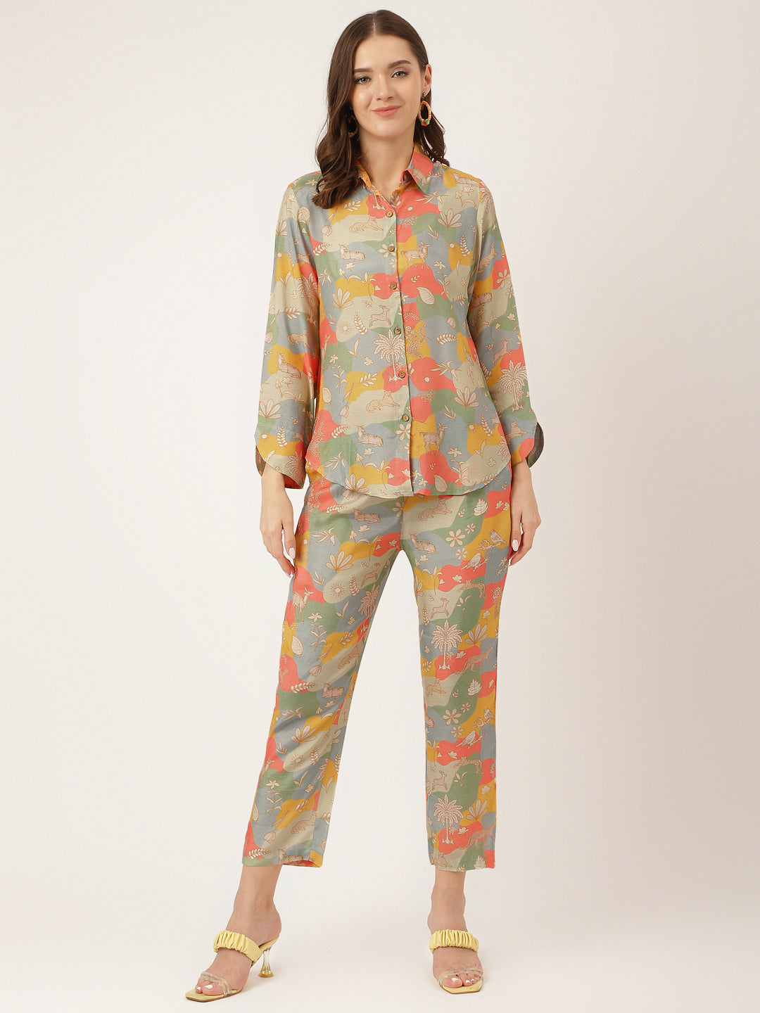 Noe Velarro Multi Color Quirky Print Muslin Co-ord Set