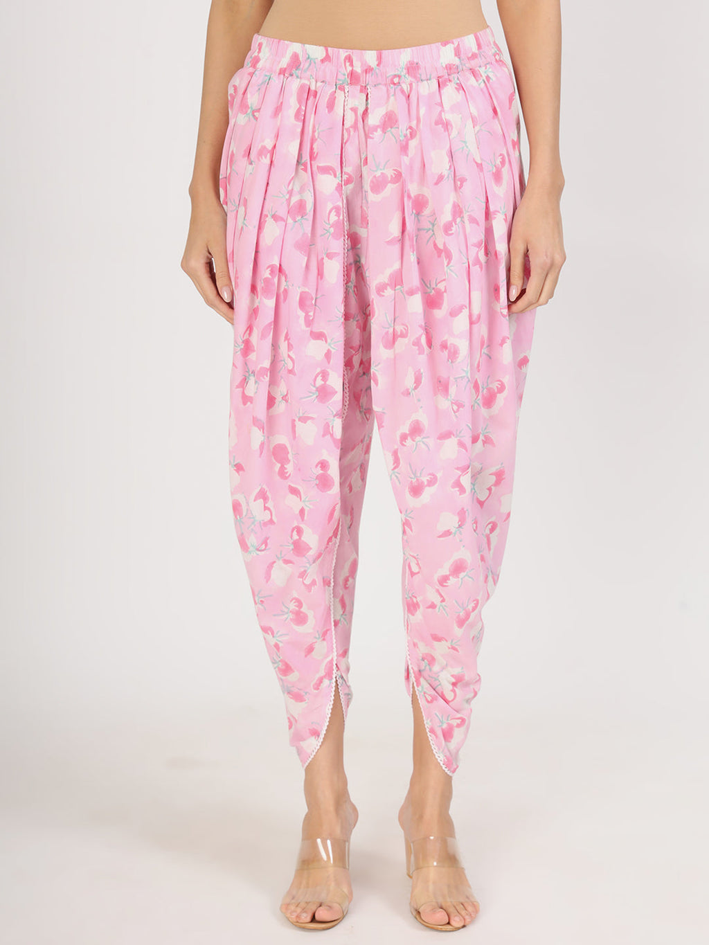Noe Velarro Pink Floral Printed Cotton Kurta with Dhoti Co-Ord Set