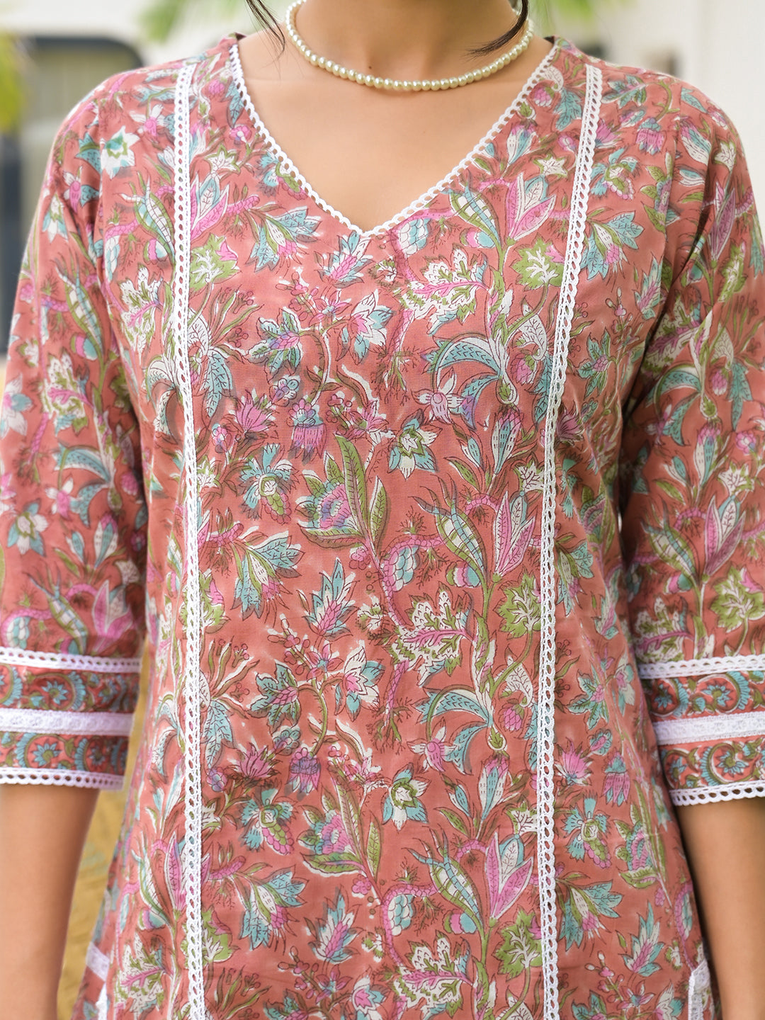 Noe Velarro Maroon Floral Print Cotton Handblock Kurta Set for Women