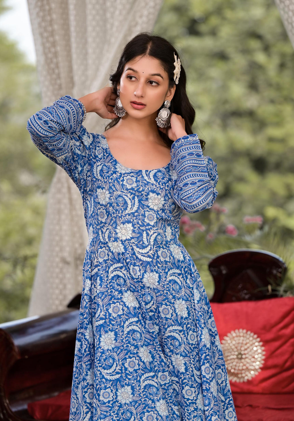 Noe Velarro Blue Gota Patti Cotton Anarkali Kurta Pant Sets